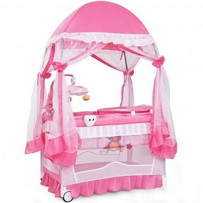 Picture of Portable Baby Playpen Crib Cradle with Carring Bag-Pink - Color: Pink