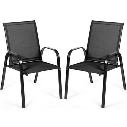 Picture of 2 Pcs Patio Outdoor Dining Chair with Armrest-Black - Color: Black