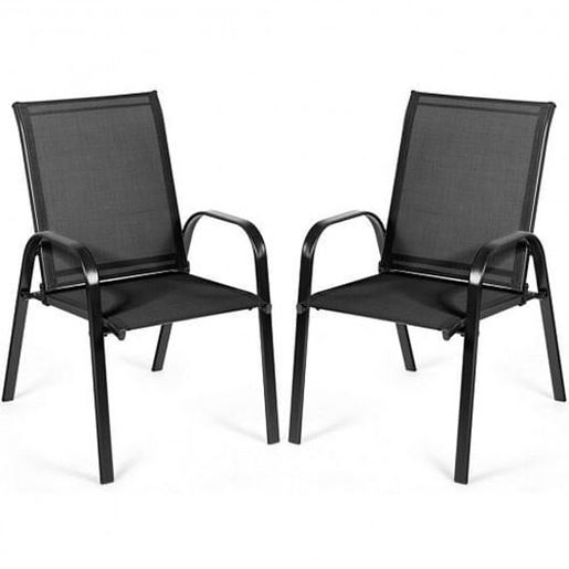 Picture of 2 Pcs Patio Outdoor Dining Chair with Armrest-Black - Color: Black