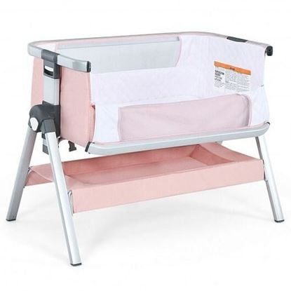 Picture of Baby Bassinet Bedside Sleeper with Storage Basket and Wheel for Newborn-Pink - Color: Pink