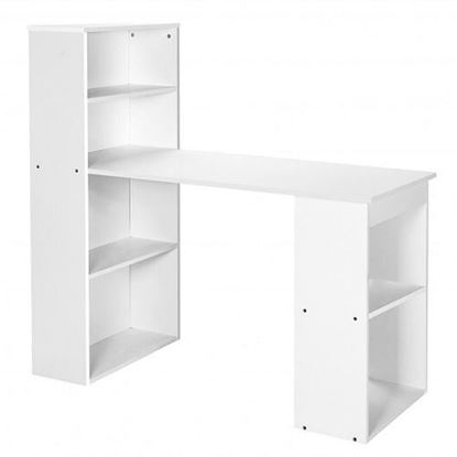 Picture of Computer Desk Writing Workstation Office with 6-Tier Storage Shelves-White - Color: White