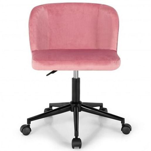 Picture of Armless Adjustable Swivel Velvet Home Office Leisure Vanity Chair-Pink - Color: Pink