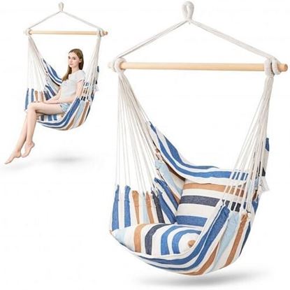 Image de 4 Color Deluxe Hammock Rope Chair Porch Yard Tree Hanging Air Swing Outdoor-Light Blue - Color: Light Blue