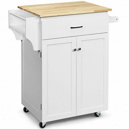 Picture of Utility Rolling Storage Cabinet Kitchen Island Cart with Spice Rack-White - Color: White