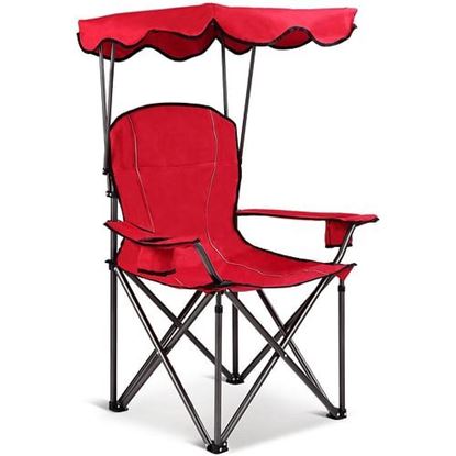 Picture of Portable Folding Beach Canopy Chair with Cup Holders-Red - Color: Red