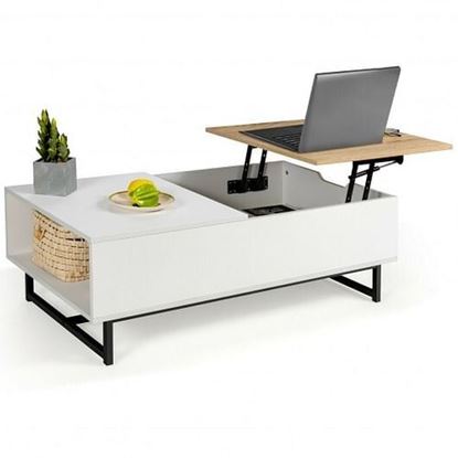 Picture of 43 Inch Lift Top Coffee Table with Storage Compartment and Metal Frame -White - Color: White