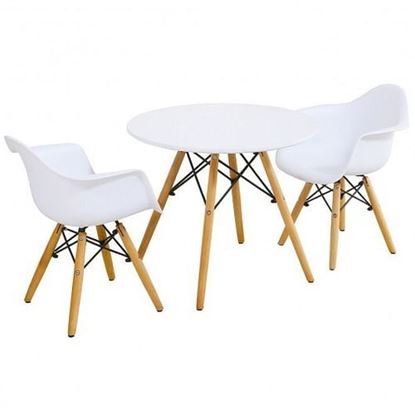 Picture of 3 Pieces Kids Modern Round Table Chair Set - Color: White