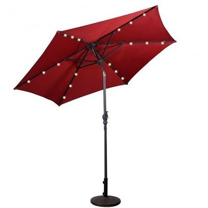 Picture of 9FT Patio Solar Umbrella LED Patio Market Steel Tilt W/ Crank Outdoor New-Burgundy - Color: Burgundy