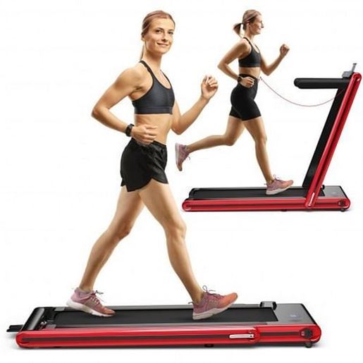 Picture of 2-in-1 Folding Treadmill 2.25HP Jogging Machine with Dual LED Display-Red - Color: Red