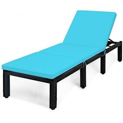 Picture of Patio Rattan Cushioned Height Adjustable Lounge Chair-Blue - Color: Blue