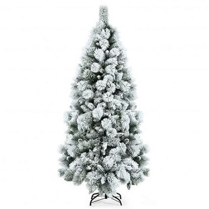 Picture of Flocked Hinged Artificial Christmas Slim Tree with Pine Needles-6 ft - Color: White - Size: 6 ft