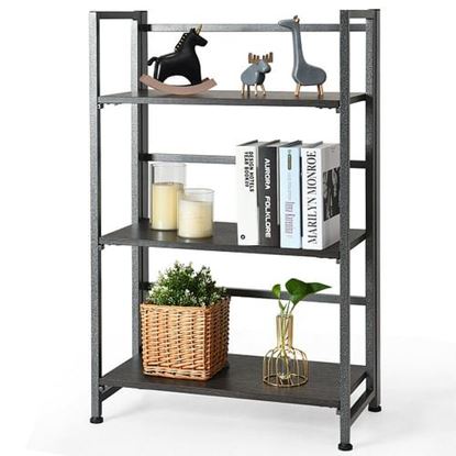 Picture of 3-Tier Portable Display Folding Bookshelf Storage Shelf-Silver - Color: Silver