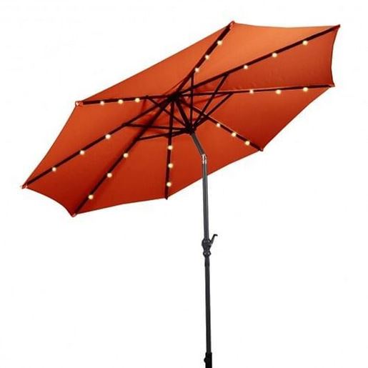 Picture of 10 ft Patio Solar Umbrella with Crank and LED Lights-Orange - Color: Orange