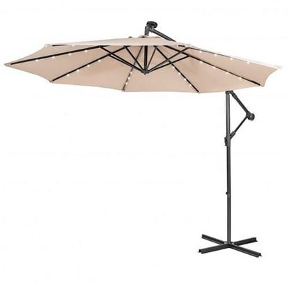 Picture of 10 Feet Patio Solar Powered Cantilever Umbrella with Tilting System-Beige - Color: Beige