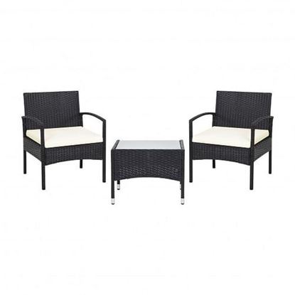 Picture of 3 Pieces Patio Wicker Rattan Furniture Set with Cushion for Lawn Backyard - Color: Black