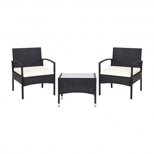 Picture of 3 Pieces Patio Wicker Rattan Furniture Set with Cushion for Lawn Backyard - Color: Black