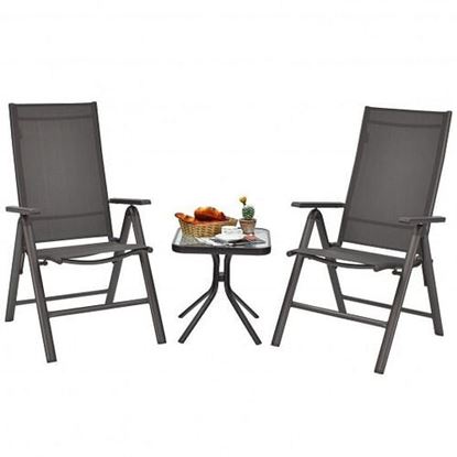 Picture of 2 Pieces Patio Folding Dining Chairs Aluminium Adjustable Back-Gray - Color: Gray