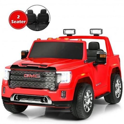 Picture of 12V 2-Seater Licensed GMC Kids Ride On Truck RC Electric Car with Storage Box-Red - Color: Red