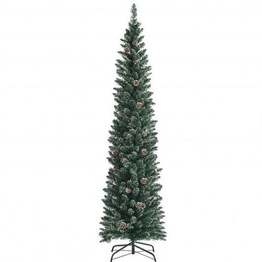 Picture of Snowy Artificial Pencil Christmas Tree with Pine Cones-7 ft - Color: Green - Size: 7 ft