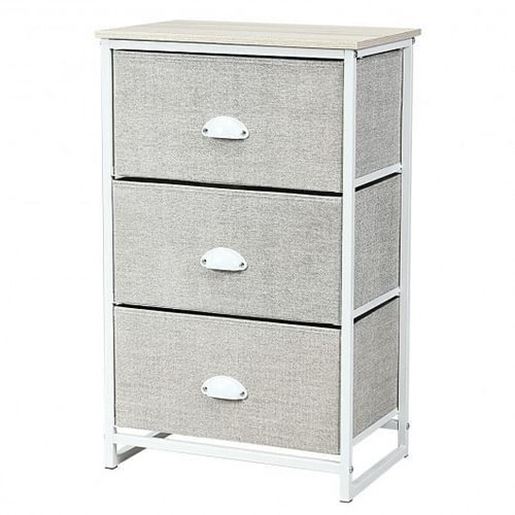 Picture of Nightstand Side Table Storage Tower Dresser Chest with 3 Drawers-Gray - Color: Gray