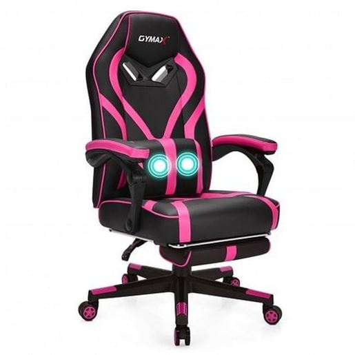 Picture of Computer Massage Gaming Recliner Chair with Footrest-Pink - Color: Pink