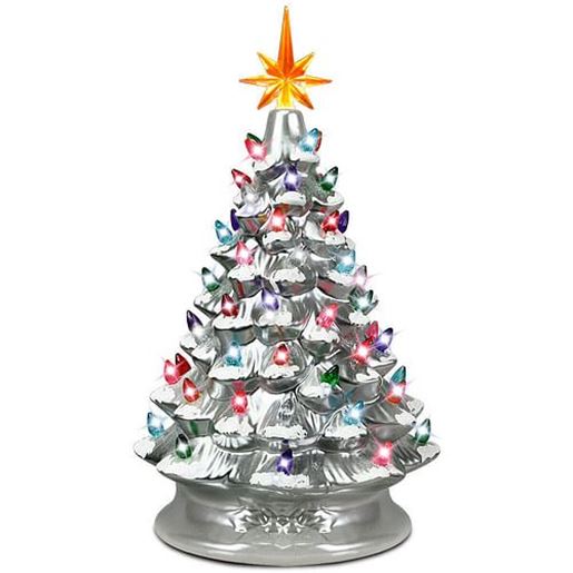 Picture of 15" Pre-Lit Hand-Painted Ceramic Christmas Tree-Silver - Color: Silver - Size: 15 inches