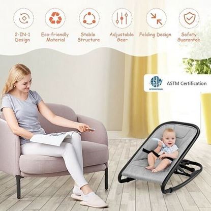 Picture of 2-in-1 Adjustable Baby Bouncer and Rocker-Gray - Color: Light Gray