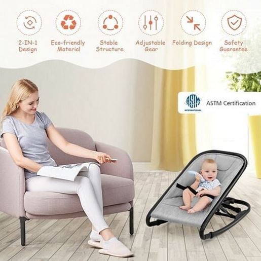 Picture of 2-in-1 Adjustable Baby Bouncer and Rocker-Gray - Color: Light Gray