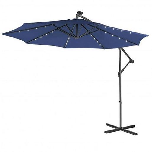 Picture of 10 Feet Patio Solar Powered Cantilever Umbrella with Tilting System-Navy - Color: Navy