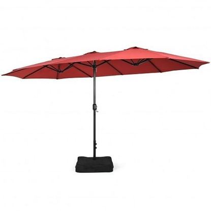 Picture of 15 Feet Double-Sided Twin Patio Umbrella with Crank and Base Coffee in Outdoor Market-Wine - Color: Wine