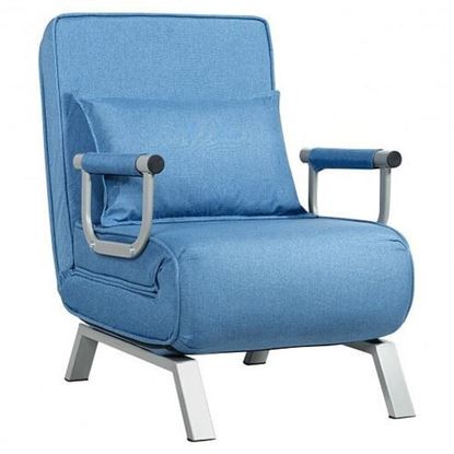 Picture of Folding 5 Position Convertible Sleeper Bed Armchair Lounge Couch with Pillow-Blue - Color: Blue