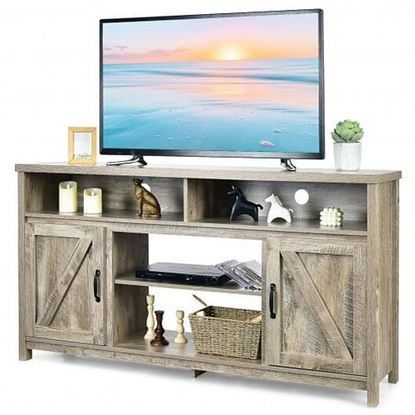 Picture of 59 Inch TV Stand Media Center Console Cabinet with Barn Door for TV's 65 Inch-Natural - Color: Natural