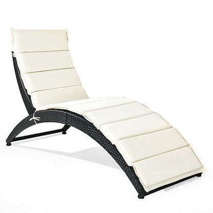 Picture of Folding Patio Rattan Lounge Cushioned Portable Chair - Color: Beige