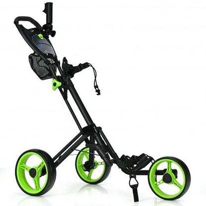 Foto de Folding 3 Wheels Golf Push Cart with Brake Scoreboard Adjustable Handle-Green - Color: Green