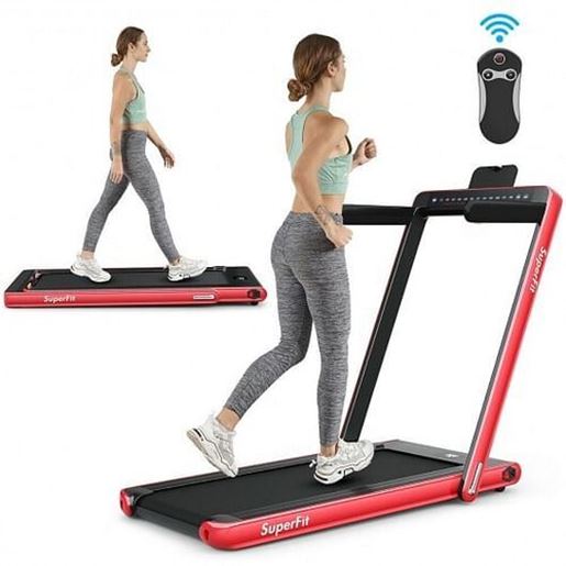 Picture of 2-in-1 Electric Motorized Health and Fitness Folding Treadmill with Dual Display and Speaker-Red - Color: Red