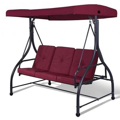 Picture of 3 Seats Converting Outdoor Swing Canopy Hammock with Adjustable Tilt Canopy-Wine - Color: Wine