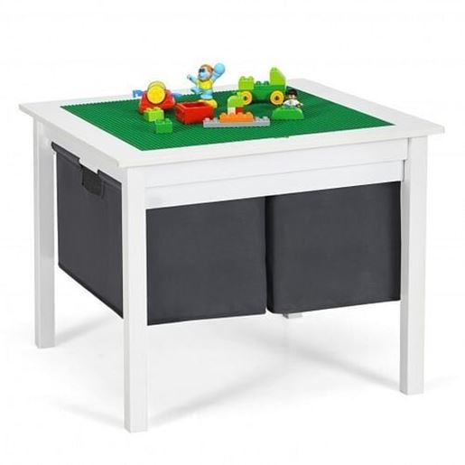 Picture of 2-in-1 Kids Activity Table and 2 Chairs Set with Storage Building Block Table-White - Color: White