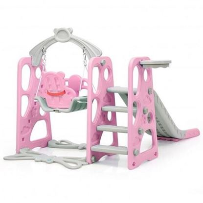 Picture of 3 in 1 Toddler Climber and Swing Set Slide Playset-Pink - Color: Pink