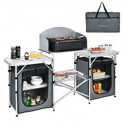 Picture of Folding Camping Table with Storage Organizer-Gray - Color: Gray