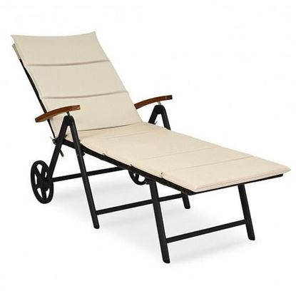 Picture of Outdoor Chaise Lounge Chair Rattan Lounger Recliner Chair-Beige - Color: Beige