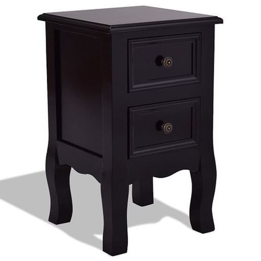 Picture of Wood Accent End Nightstand w/ 2 Storage Drawers-Black - Color: Black