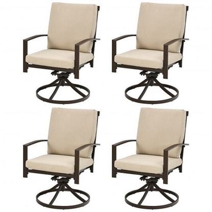 Picture of Set of 4 Patio Swivel Dining Chairs with Cushion and Armrest-Beige - Color: Beige