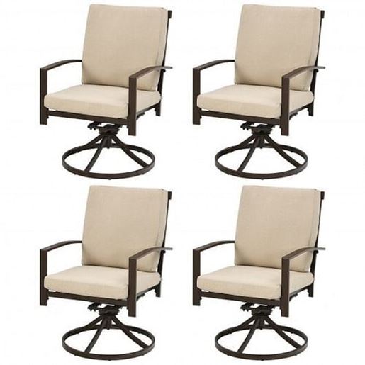 Foto de Set of 4 Patio Swivel Dining Chairs with Cushion and Armrest-Beige - Color: Beige