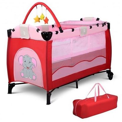 Picture of Baby Crib Playpen Playard Pack Travel Infant Bassinet Bed Foldable 4 color-pink - Color: Pink