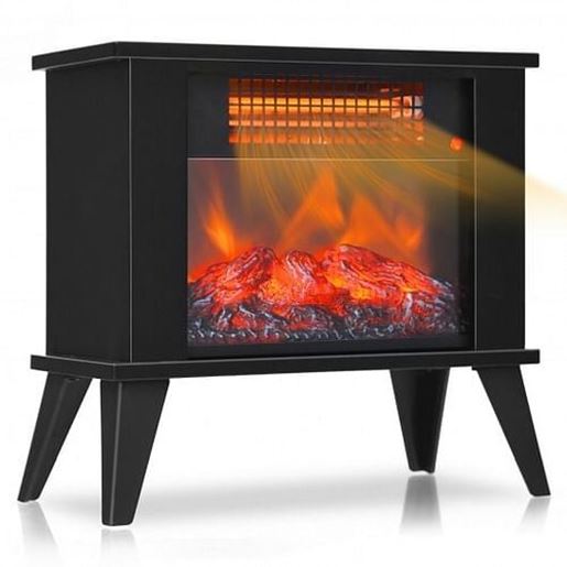 Foto de 14 Inches Portable Electric Fireplace Heater with Realistic Flame Effect-Black - Color: Black