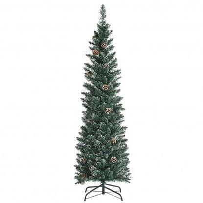 Picture of Snowy Artificial Pencil Christmas Tree with Pine Cones-5 ft - Color: Green - Size: 5 ft