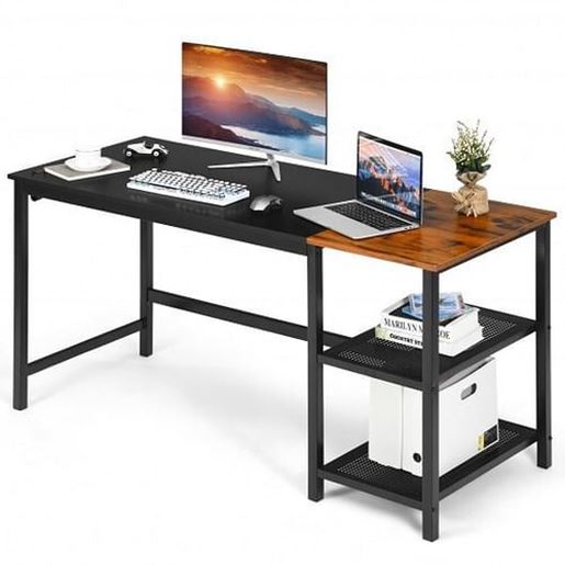 Picture of 59 Inch Home Office Computer Desk with Removable Storage Shelves-Black - Color: Black