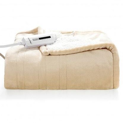 Picture of 60 Inch x 50 Inch Electric Heated Throw Flannel and Sherpa Double-sided Flush Blanket-White - Color: White