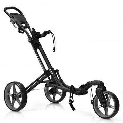 Изображение Folding Golf Push Cart with Scoreboard Adjustable Handle Swivel Wheel-Gray - Color: Gray