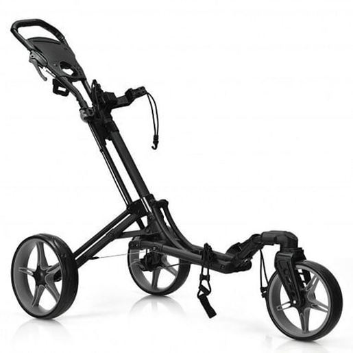 Изображение Folding Golf Push Cart with Scoreboard Adjustable Handle Swivel Wheel-Gray - Color: Gray
